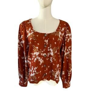 Madewell Rust Floral Button Front Blouse Long Sleeve 100% Cotton Size M
